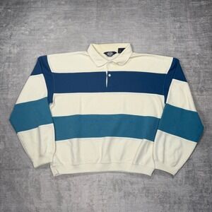 Knightsbridge Sweatshirt Mens Medium Cream Blue Striped Vintage Polo Long Sleeve